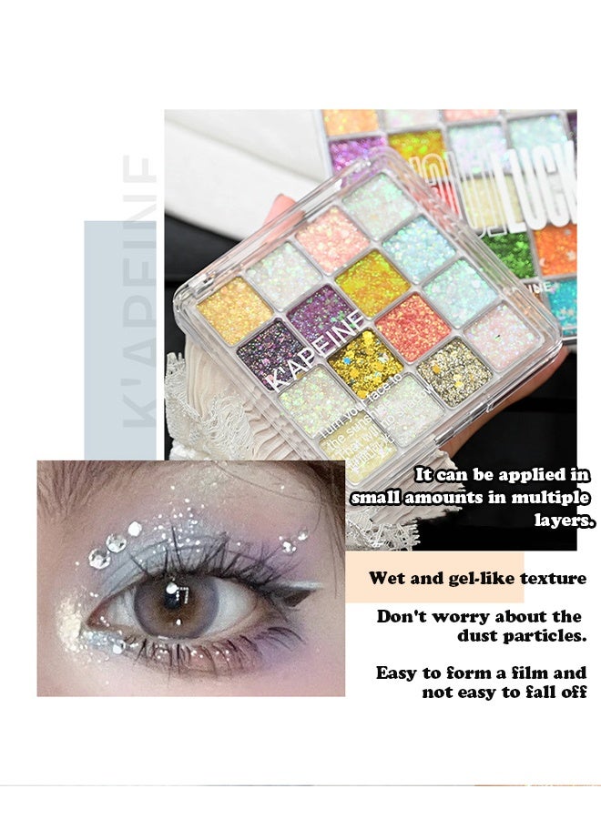KAPEINE Eyeshadow Palette, 16 Colors Glitter Eyeshadow Chunky Pressed Sparkle Eye Shadow Powder Makeup Pallet Ultra Shimmer Makeup Kit Highly Pigmented Long Lasting Waterproof for Face Body - Image 5